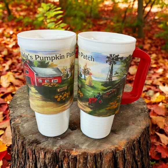 Vala's Pumpkin Patch Fall Family Fun Plastic Mugs, Halloween 2017 Omaha NE Valas - Picture 1 of 4